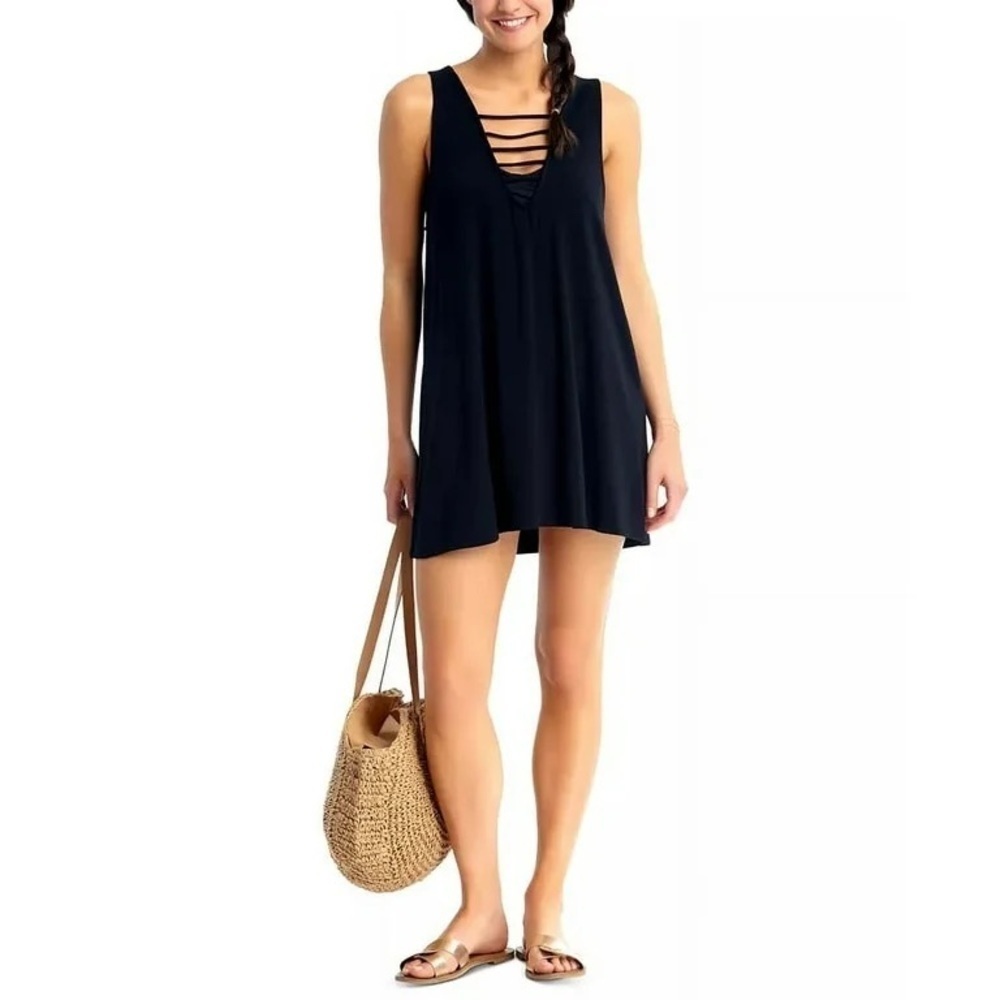 California Waves Lattice Swimsuit Cover-Up Dress Medium